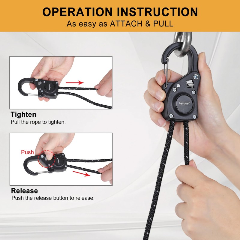 Ayaport Rope Ratchet Tie Down with Safety Lock Clip 1/4"