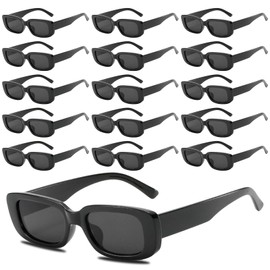 Pack of 16 Vintage Rectangular Sunglasses for Men and Women, Fashion Sunglasses, Party Sunglasses, Retro Glasses with UV Protection Sunglasses, Black Sunglasses for Outdoor Travel Driving, black