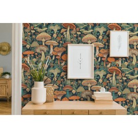 Micpolo Peel and Stick Wallpaper Vintage Wall Paper Mushroom Contact Paper Boho Bedroom Bathroom Wallpaper Removable Self-Adhesive Wall Decor Vinyl Roll 17.3" x 118"