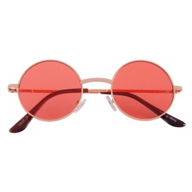 OWL Round Retro Vintage Circle Style Sunglasses Red Lens Metal Frame