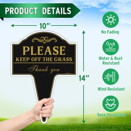 Faittoo Keep Off the Grass Sign, 2-Pack 10”x14” Stay Off Grass Sign with Integrated Stake Rust-free Aluminum Yard Sign, Fade Resistant Weatherproof, Easy Install for Outdoor Use