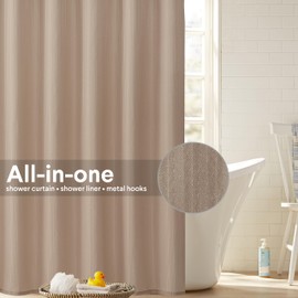 CLOROX Bathroom Shower Curtain with Waterproof Lightweight PEVA Liner Set, Standard Size for Bathroom, with Weighted Magnets and 12 Metal Hooks - 70" x 72" Beige Tan
