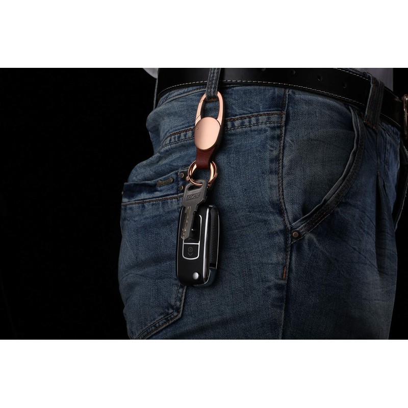 AIXUAN Zinc Alloy and Black Leather Keychain, 2 Keys Rings,Comes