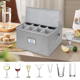 Wine Glass Storage, Stemware Storage Containers with Dividers & Handles, Hard Shell & Stackable Storage Containers Wine Glass Storage Box for 12 Glassware or Crystal,Wine Glass Carrier 2 Pack