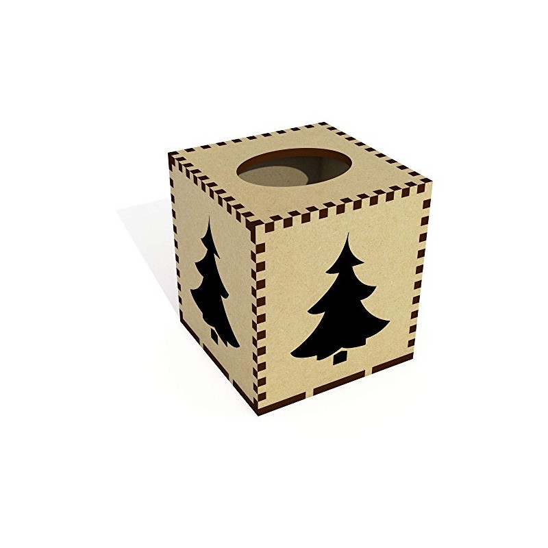 Square 'Christmas Tree' Wooden Tissue Box Cover (TB00004039)