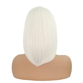 Zifeiya Platinum Blonde Short Bob Wig with Bangs Synthetic Heat-Resistant Straight Hair 14 Inch Lightweight Adjustable Cap for Women Party Daily Cosplay Natural-Looking