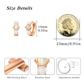 Opal Anchor Earrings Women's 925 Sterling Silver Hoop Earrings Opal Anchor Small Huggie Hoop Earrings Anchor Jewellery Gifts for Women Girls, Sterling Silver, Opal