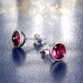 Classic round Austria crystal earrings, 925 sterling silver earrings, anniversary birthday wedding gifts for women, elegant jewellery box, Silver