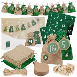 Jute Advent Calendar for Filling: Fabric Advent Calendar for Filling Yourself - Numbers for Sticking, 24 Bags - 2024 Advent Calendar Children - Advent Calendar Bags Made of Fabric by LIVAIA
