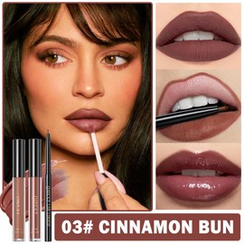 3 in 1 Lip Liner Pencil and Lipstick lipgloss Set Matte Lipstick Lip Gloss Kit Long-lasting Nonstick Cup Smudge Proof Lip Kits with Lip Liner,Moisturizing Lip Tint Lip Stain Makeup (03#Cinnamon Bun)