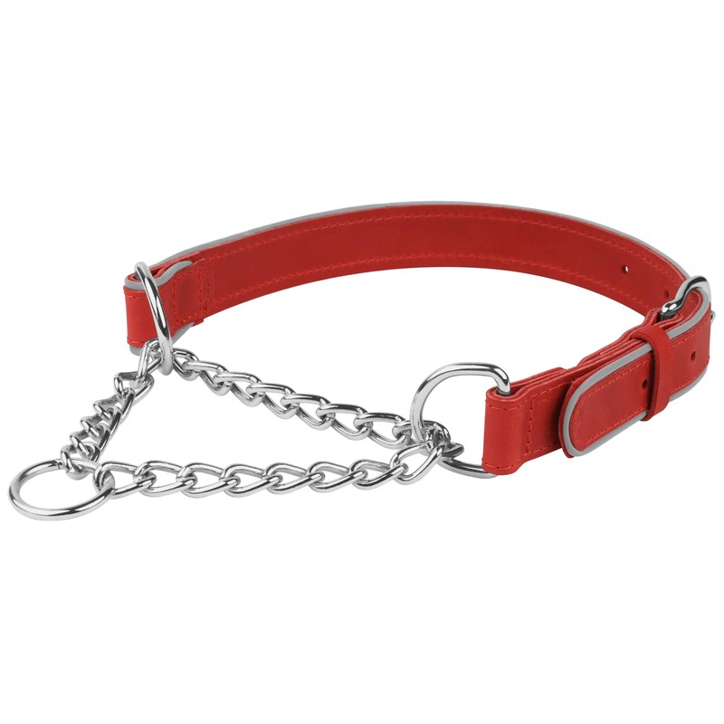OOPSDOGGY Leather Martingale Dog Collar - Reflective Adjustable No Pull
