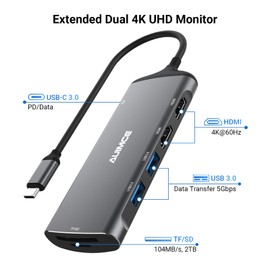Auimce USB C Docking Station Dual Monitor, 7 in1 Laptop Docking Station with 2 HDMI Dual 4K Display Dock, SD/TF, 2 USB C 3.0, 100W PD Ports for HP Dell Thinkpad thunderbolt Windows Laptops