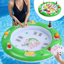 Large Floating Card Table for Pool, Inflatable Pool Games Table for Adults, Waterproof Floating Pool Bar, Pool Accessories Fruit Drink Holder Cooler Tray for Summer, 4-6 People Card Games