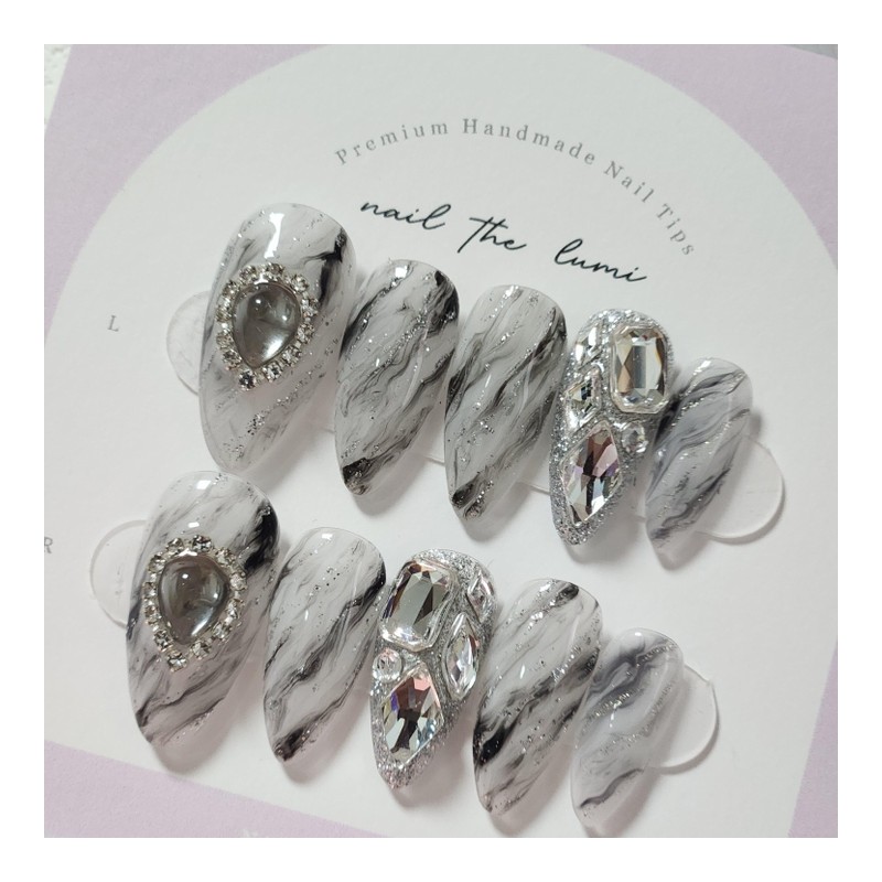 Smoke Veil Handmade Nail Tips - Coffin / Smoke Veil