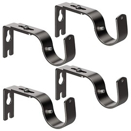 Retoteng Curtain Rod Bracket, Set of 4 Adjustable Black Heavy Duty Curtain Bracket Holder, Wall Bracket Hooks with Screws
