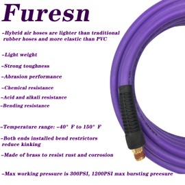 Air Hose 1/4 in x 30 ft, Hybrid Air Compressor Hose Kit with 1/4 in NPT Male Threads, 13 Piece Air Tool & Air Compressor Accessories Kit, Bend Restrictors, 300 PSI(Purple, 30FT-13 Pieces)