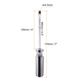 HARFINGTON 2pcs Magnetic Slotted Screwdriver 5x100mm Rod 5.5mm Carbon Steel Flat Head Screw Driver with Non-slip Handle for Appliances Repair Improvement, Black