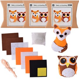 TE-DecoArt Set of 6 DIY Felt Needle Felt Craft Felt 33 Pieces Fox Owl DIY Crafts Approx. 9 x 7 x 2 cm Brown White