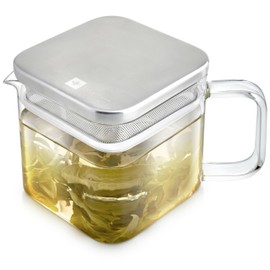 Teabloom Stackable Cube Glass Teapot for All Types of Teas – 27 oz (800mL) – Heat-Resistant Borosilicate Glass, Stainless Steel Filter Lid, Space-Saving Stackable Design