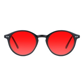 TIJN Round Sleep Glasses,99.9% Blue Green Light Blocking, Dual AR Coatings, Red Lens for Computer Gaming, Reduce Eyestrain