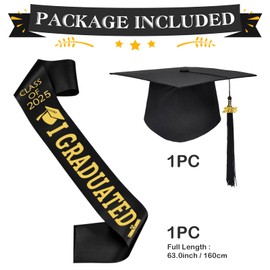 Joyesplay Graduation Hat, Bachelor Hat, Unisex Black, Graduation Hat Tassels Pendant with Sash, 2025 Bachelor Gift for Bachelor Master from University, College