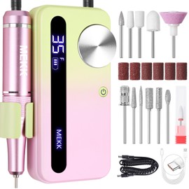 MEKK Electric Nail Drill Professional,35000RPM Cordless Electric Nail File with 12PCS Bits,Anti-Shaking Rechargeable E File Kit for Acrylic Nails,Home & Salon(Pink-Green)