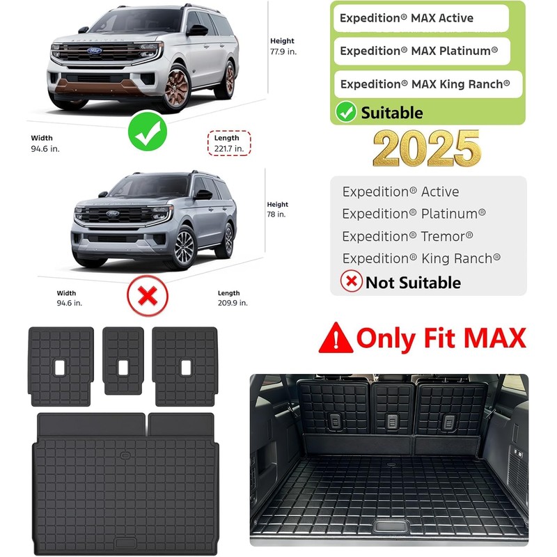 Cargo Mat with Backrest Protection for 2025 Ford Expedition MAX,