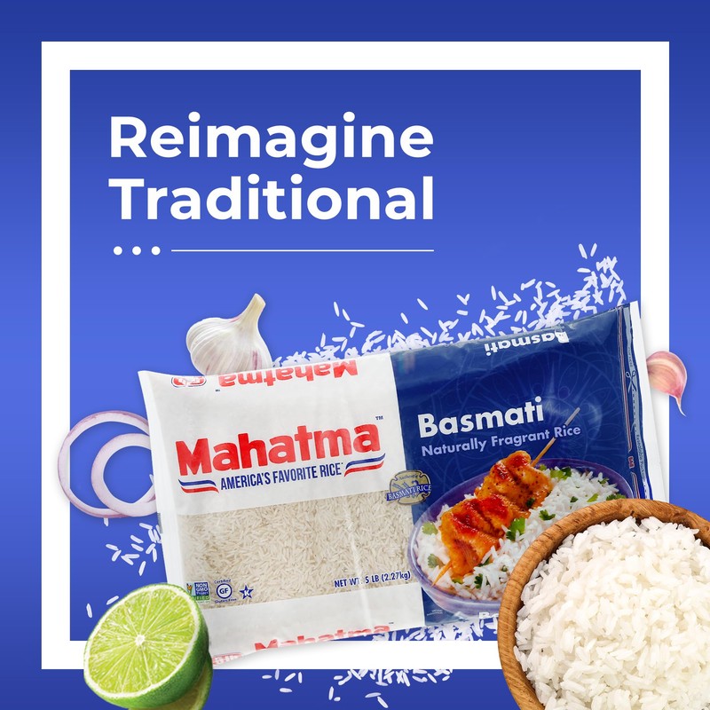 Mahatma Indian Basmati Rice, 5lb Bag of Rice, Fluffy, Floral,