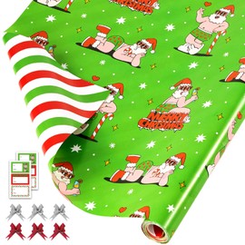 EWES Green Christmas Wrapping Paper Set Funny Rolls Santa Claus For Kids Cute Cartoon Thick Gnome Gift Wrap Sheets Unique Reversible Fun Total 28.5sq.ft