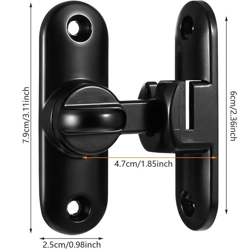Suithink Barn Door Latch 90 or 180 Degree Slide Black