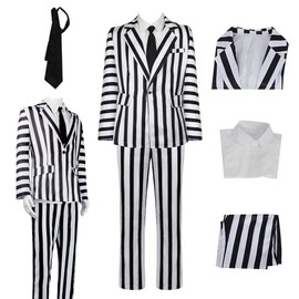 Woikmoe Movie Costume Black and White Striped Suit Comedy Funny Movie Cosplay Adults