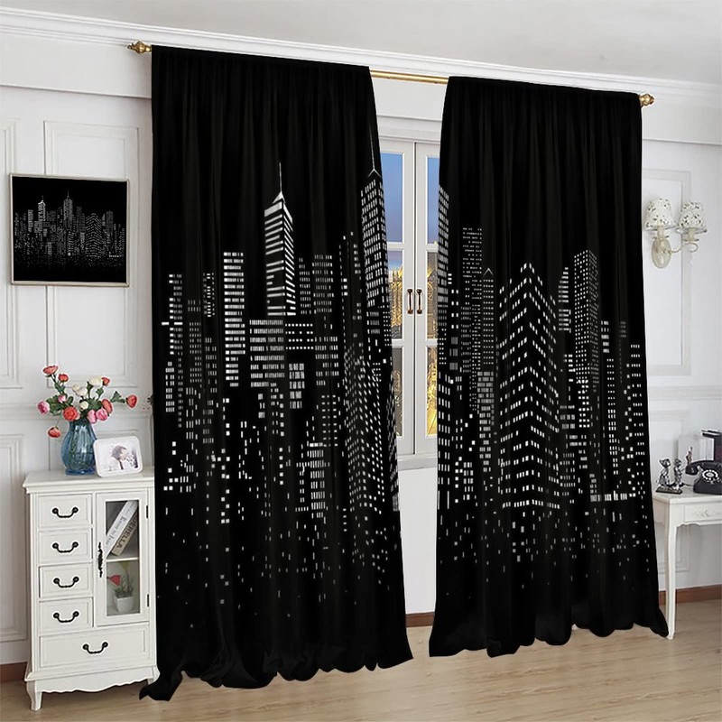 Yearn Jear New York Curtains Black White Modern Night City