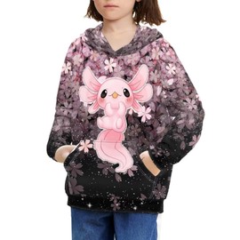 Ystardream Cherry Blossom Axolotl Hoodie Pink Cropped Hoodie for Girls Long Sleeve Shirts Size 11-13 Teen Girls Trendy Clothes Round-Neck Hoodie Sport Wear Streetwear Ideal for Daily life