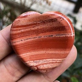 Ladeukoi Natural Red Jasper Crystal Thumb Worry Stone, Hand Carved Healing Crystal Heart Shaped Stone for Anxiety Stress Relief Meditation 1.5"