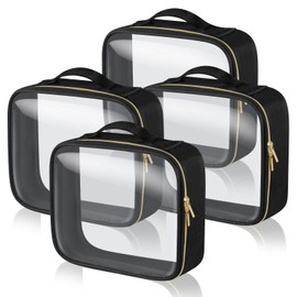 Aucuu 4 Pcs Clear Toiletries Bags, PVC Waterproof Pouch Bags, Portable Cosmetic Makeup Bags with Zippered, Wash Bag for Men, Women, Travel, Business, 19x16x5cm
