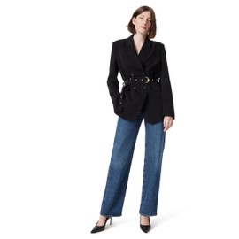 DEE OCLEPPO Women's Everly Double Breasted Belted Wide Blazer Standard, Black