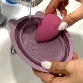 메이크업 퍼프 브러쉬 세척 패드 퍼플 Makeup Puff Brush Cleaning Pad Purple