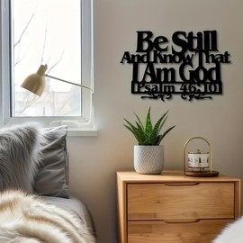 Christian Metal Wall Art Home Religious Black Wall Decor Psalm 46:10 Be Still and know that i am God Jesus Bible Verse 17X11 Inch Large Wall Sign Hallway Kitchen Bathroom Bedroom Faith Spiritual Wall Scripture Inspirational Wall Plaque Hanging Decoration