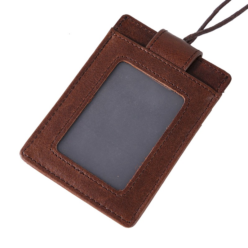 RFID Blocking ID Badge Card Holder Cowhide Wallet Hardware Sewing