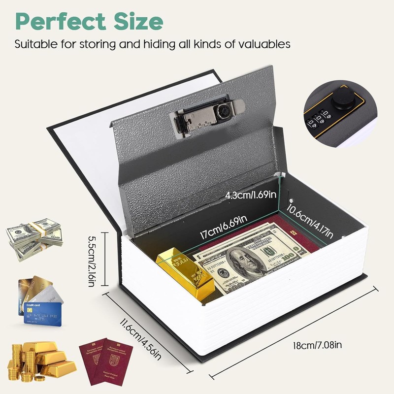Book Safe With Key, ALLOMN Dictionary Hidden Safe, Portable Safe,