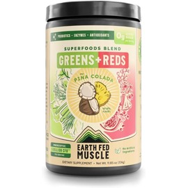 Earth Fed Muscle Superfoods Blend Reds & Greens Powder, Piña Colada Flavor, Juice & Smoothie Mix with Organic Kale, Spirulina, Wheat Grass - Detox & Cleanse, No Added Sugar - Non-GMO - 30 Servings