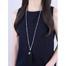 coai 108 Mala Chain Gemstones Hand Tied Tassel OM Charm, Base Metal