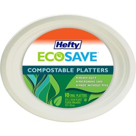 Hefty EcoSave Disposable Oval Platters, Made from Plant Based Materials, Heavy Duty & Microwave Safe Large Oval Platter Paper Plates, 10 Count (Pack of 3)