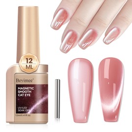 Bevimee Cat Eye Gel Nail Polish 12ML, Moonlight Cateye Gel Polish Crystal Mirror Gloss Magnetic Nail Gel Pink Glitter Holographic Nail Polish Cats Eye Velvet UV Gel Polish for Nail Art 1PC