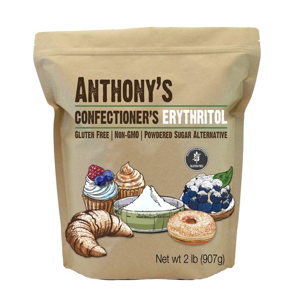 Anthony's Confectioner's Erythritol Powder, 2 lb, Non GMO, Sweetener, Zero Calorie, Keto & Paleo Friendly