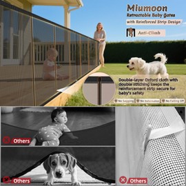 Miumoon 120 inch Retractable Baby Gates 42 inch Tall, Retractable Gate with Reinforced Strip Design to Prevent Crawling Through, 10 FT Extra Wide Retractable Dog Gate for Indoor/Outdoor