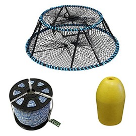KUFA Sports Vinyl Coated Tower Style Prawn Trap(30"x20"x12"H,Mesh:1-1/8"), 1/4" x 400' Non-Lead Sinking Rope & 11â Bullet Folat Combo (CT130+SL4+F11Y)