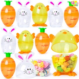 JOYIN 12 Pcs Easter Eggs Shell Bunny Shaped Novelty Themed Characters for Easter Egg Hunt, Basket Stuffers Filler, Fillable Shells, Classroom Prize Supplies, Party Favor