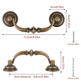 Brosay Antique Drop Bail Drawer Pulls 4.5" Shabby Chic Drawer Handles Vintage Cabinet Handles for Kitchen Cabinets Dresser Cupboard Wardrobe 4 Pcs (Bronze, S)
