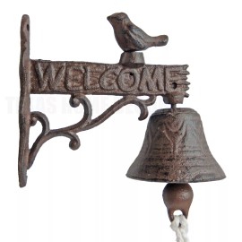 Unbranded Small Bird Welcome Dinner Bell With Vines Cast Iron Antique Style Rustic Finish